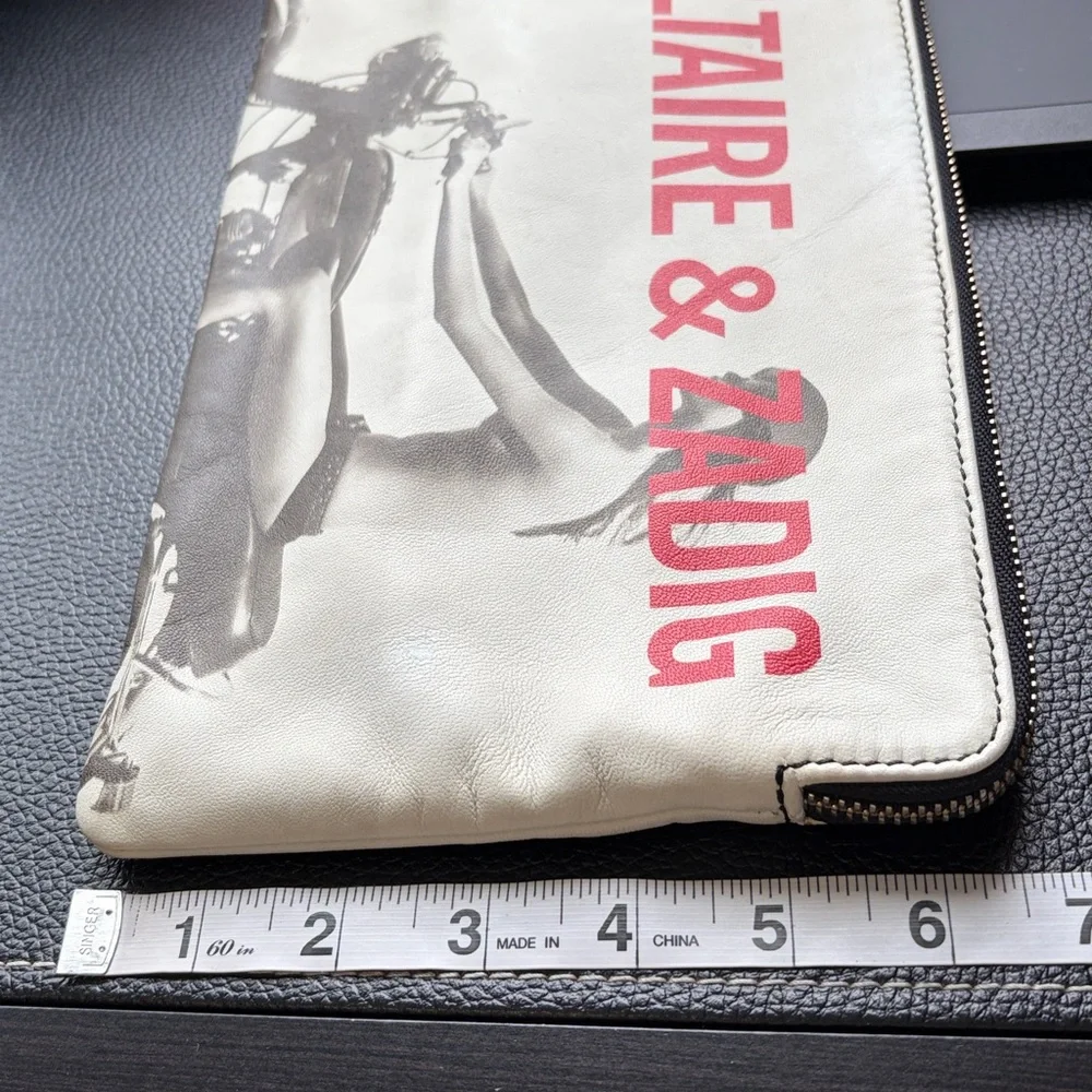 Zadig and Voltaire white leather clutch bag black white woman motorcycle logo - Picture 11 of 11
